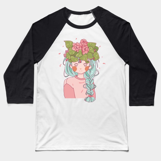 Beautiful Blue Hair Girl in pink top with Floral head dress Baseball T-Shirt by TinPis